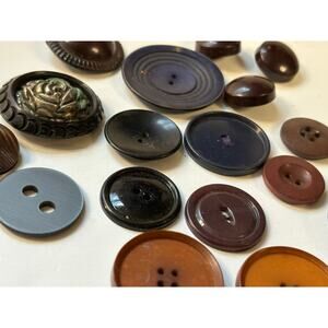 Vntg Jacket Early Plastic Brown Blue Black Button Lot Retro Estate Buttons 18 pc